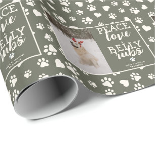 Cute Dog Picture Personalise Green Christmas Photo Wrapping Paper