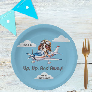 Cute Dog Pilot &Cessna Plane,Travel,First Birthday Paper Plate