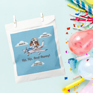 Cute Dog Pilot Flying Aeroplane Boy First Birthday Favour Bag