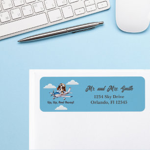 Cute Dog Pilot Flying Aeroplane Boy First Birthday Return Address Label