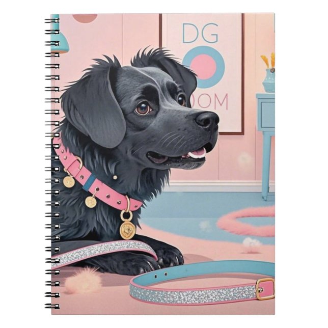 Cute dog pink blue bling dog mum  notebook (Front)