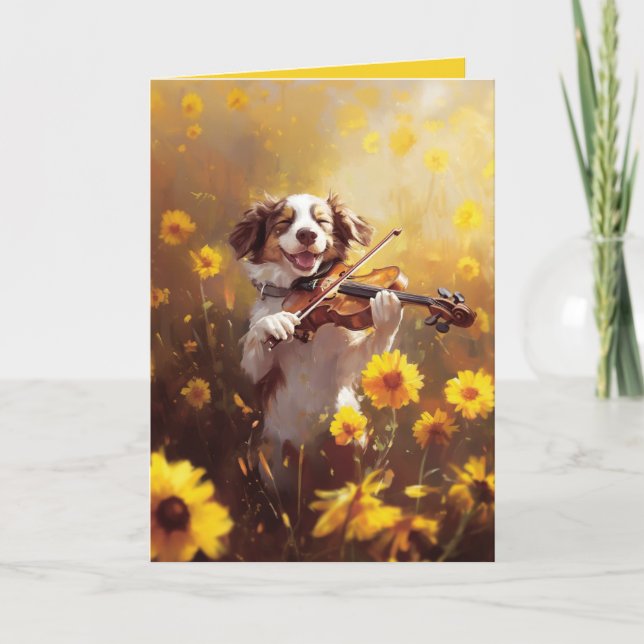 Cute Dog Playing Violin Folded Card (Front)