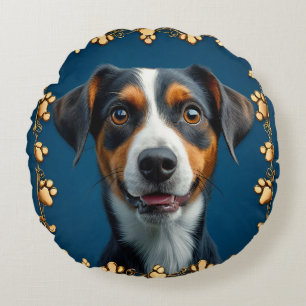 Cute dog portrait round cushion