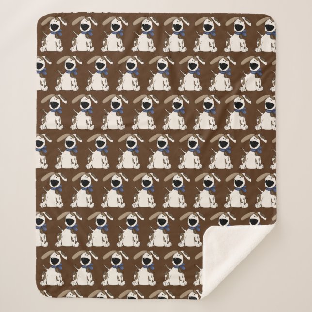 cute dog print on brown sherpa blanket (Front)