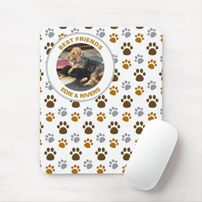 Cute Dog Prints and Your Pets Photo Mouse Pad (With Mouse)