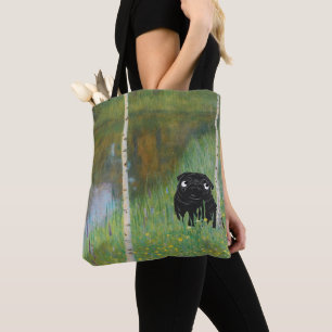 Cute Dog Pug Gustav Klimt Forest AOP Tote Bag