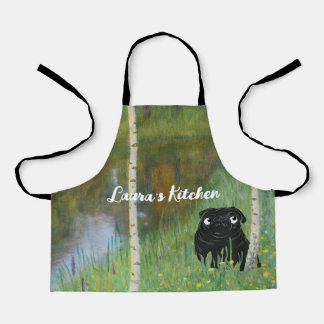 Cute Dog Pug Gustav Klimt Forest Child Apron