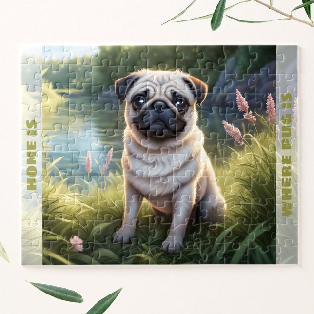 Cute Dog Pug Puppy Custom Name Jigsaw Puzzle (Cute Dog Pug Puppy Custom Name Jigsaw Puzzle)