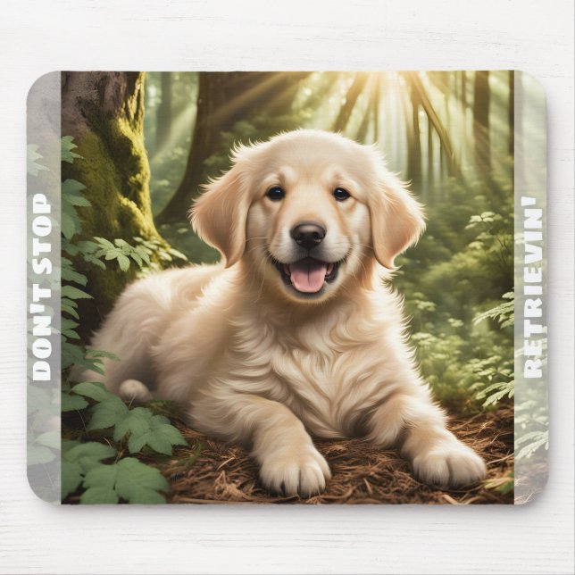Cute Dog Puppy Golden Retriever Custom Name Mouse Pad (Front)