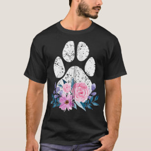 Cute Dog Puppy Lover Dog Paw Print Floral Gift Fun T-Shirt