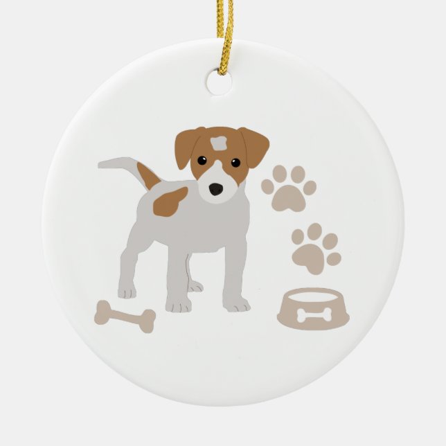 Cute Dog Puppy Paw Prints Pattern  Ceramic Ornament (Front)