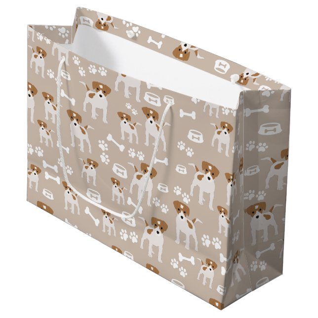 Cute Dog Puppy Paw Prints Pattern  Large Gift Bag (Front Angled)