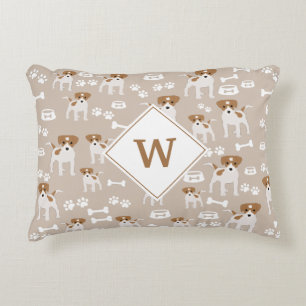 Cute Dog Puppy Paw Prints Pattern Monogram Decorative Cushion