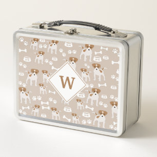 Cute Dog Puppy Paw Prints Pattern Monogram Metal Lunch Box