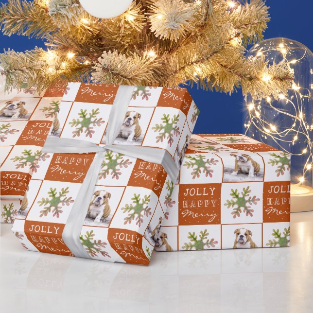 Cute Dog Puppy Pet Photo Snowflake Christmas  Wrapping Paper (Holidays)