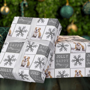 Cute Dog Puppy Pet Photo Snowflake Christmas Wrapping Paper