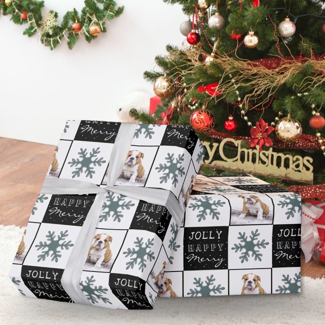 Cute Dog Puppy Pet Photo Snowflake Christmas Wrapping Paper (Creator Uploaded)