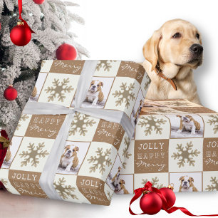 Cute Dog Puppy Pet Photo Snowflake Christmas Wrapping Paper