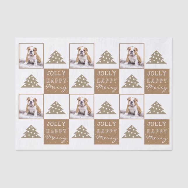 Cute Dog Puppy Pet Typography Christmas Tree Photo Tissue Paper (Front)