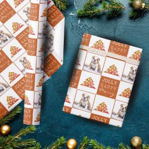Cute Dog Puppy Pet Typography Christmas Tree Photo Wrapping Paper