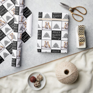 Cute Dog Puppy Pet Typography Christmas Tree Photo Wrapping Paper