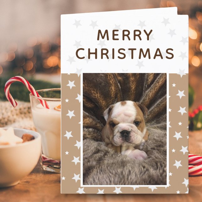 Cute Dog Puppy Photo Stars Merry Christmas Holiday Card (Creator Uploaded)