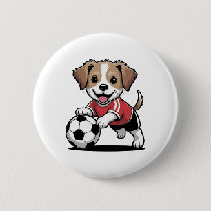 Cute Dog Puppy Playing Soccer Footll Dogs Puppies 6 Cm Round Badge