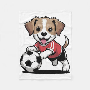 Cute Dog Puppy Playing Soccer Footll Dogs Puppies  Fleece Blanket