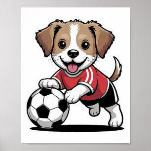 Cute Dog Puppy Playing Soccer Footll Dogs Puppies  Poster