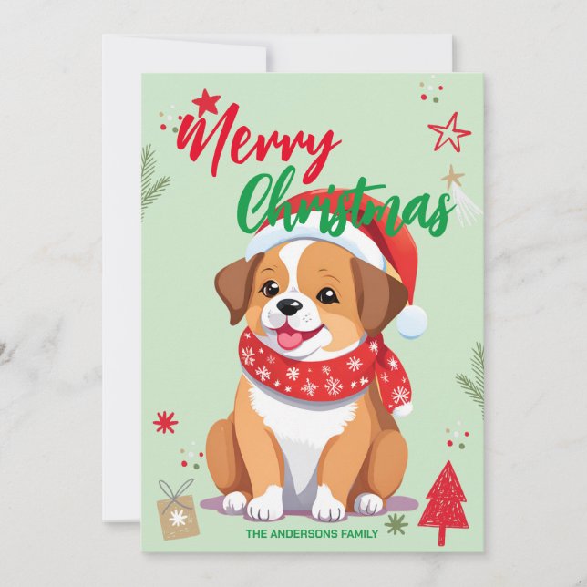 Cute Dog Puppy santa Christmas Holiday Family name (Front)