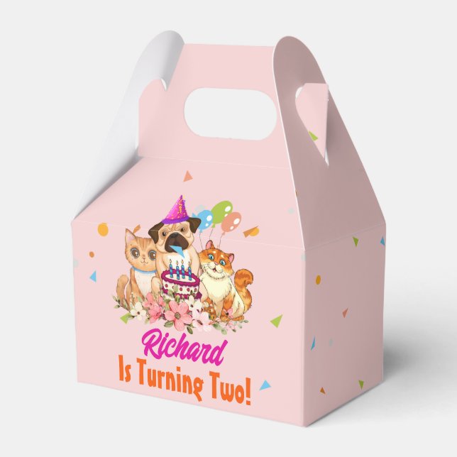 Cute Dog Puppy Themed Kid's Birthday Party Favour Box (Front Side)