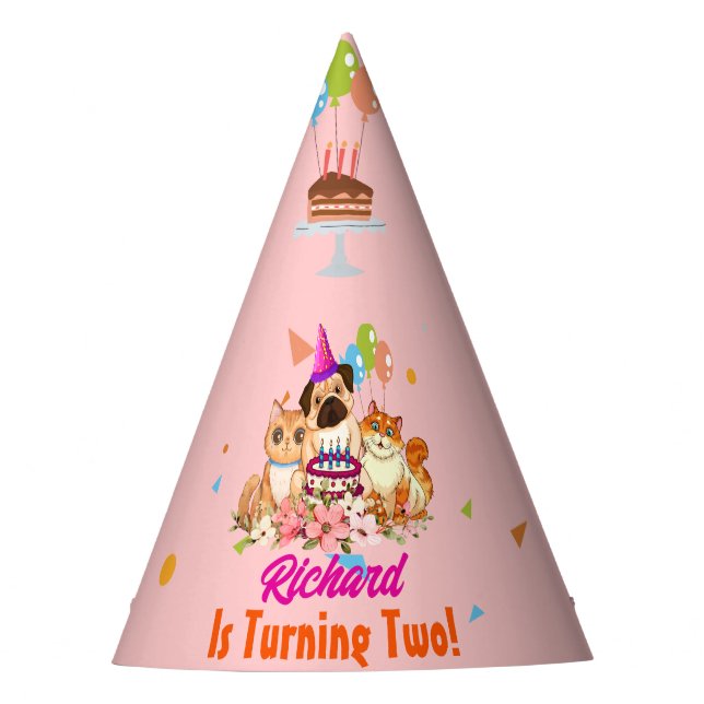 Cute Dog Puppy Themed Kid's Birthday Party Party Hat (Front)