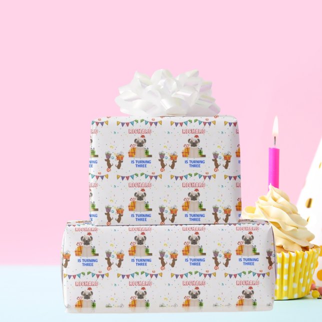 Cute Dog Puppy Themed Kid's Birthday Party Wrapping Paper (Creator Uploaded)