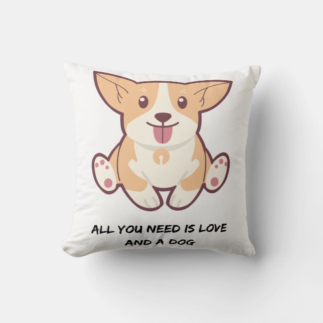 Cute Dog Quote White Throw Pillow 16×16  (Front)
