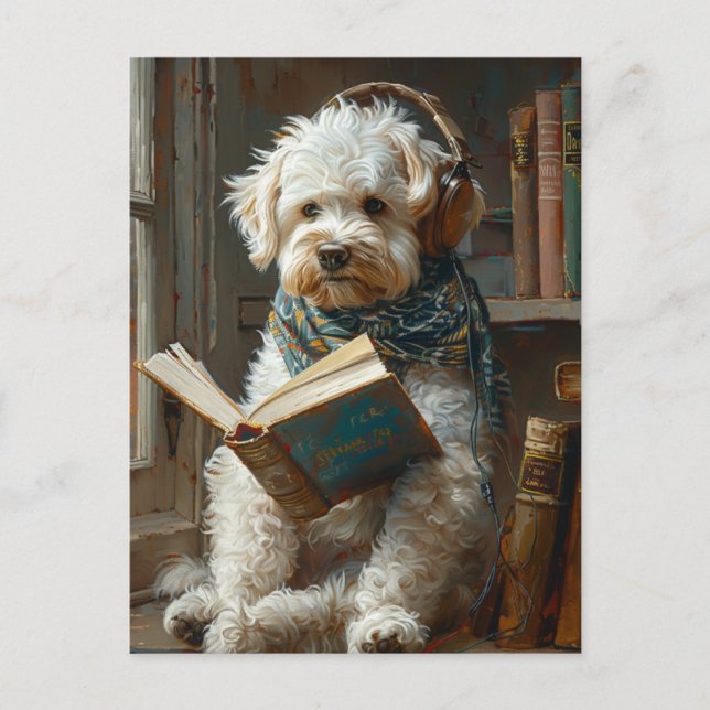 Cute Dog Reading A Book Postcard (Front)