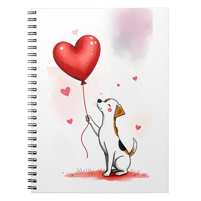 Cute Dog Red Hearts Spiral Notebook  (Front)