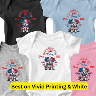 Cute Dog Red White and Woof Baby Bodysuit