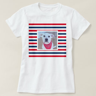 Cute Dog Red White Blue Stripes Patriotic Photo T-Shirt