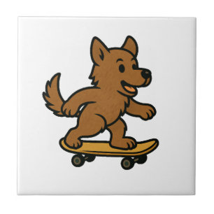 Cute Dog riding Skateboard Ceramic Tile