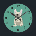 Cute dog round clock<br><div class="desc">Cream French Bulldog ,  green</div>