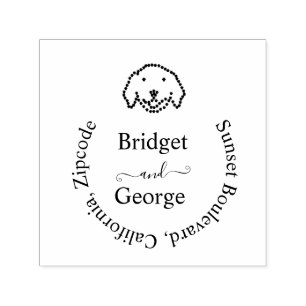 cute dog & round return adress black self-inking stamp