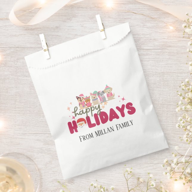 Cute dog’s family or business Flat Holiday Card Favour Bag (Clipped)