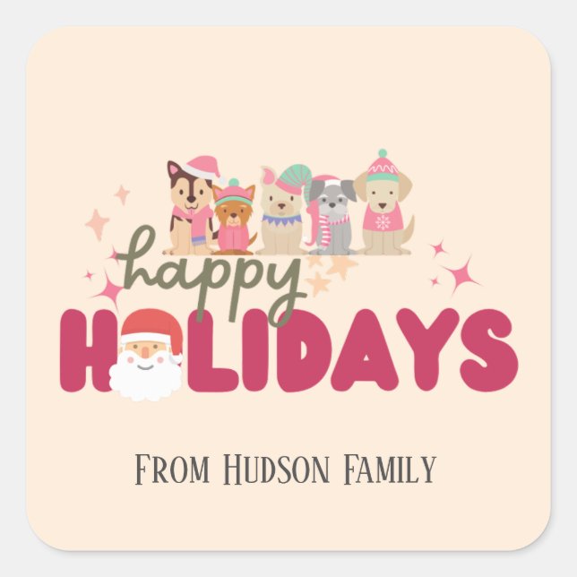 Cute dog’s family or business Flat Holiday Card Square Sticker (Front)