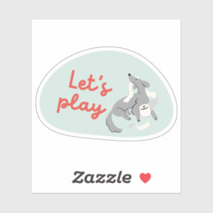 Cute dog, sage green, "let's play!"
