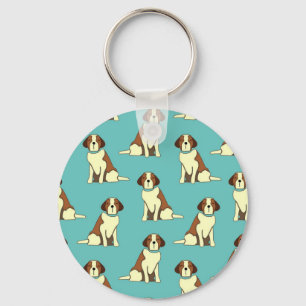 Cute Dog Saint Bernard Blue Key Ring