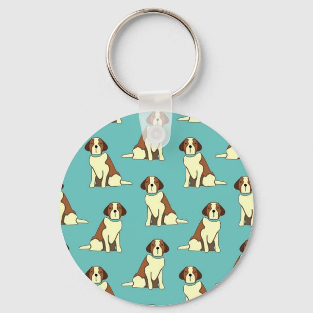 Cute Dog Saint Bernard Blue Key Ring (Front)