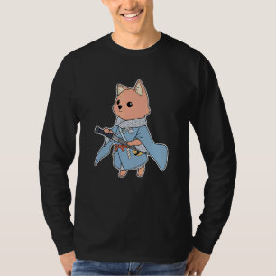 Cute Dog Samurai In Traditional Clothes Blue T-Shirt