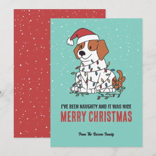 Cute Dog Santa Naughty and Nice Merry Christmas Holiday Card