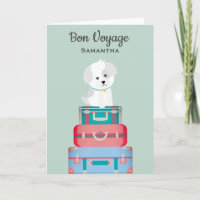 Cute Dog Sat on Suitcases Bon Voyage Custom