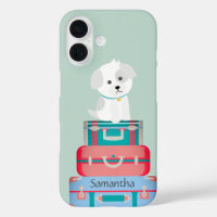 Cute Dog Sat on Suitcases Personalised